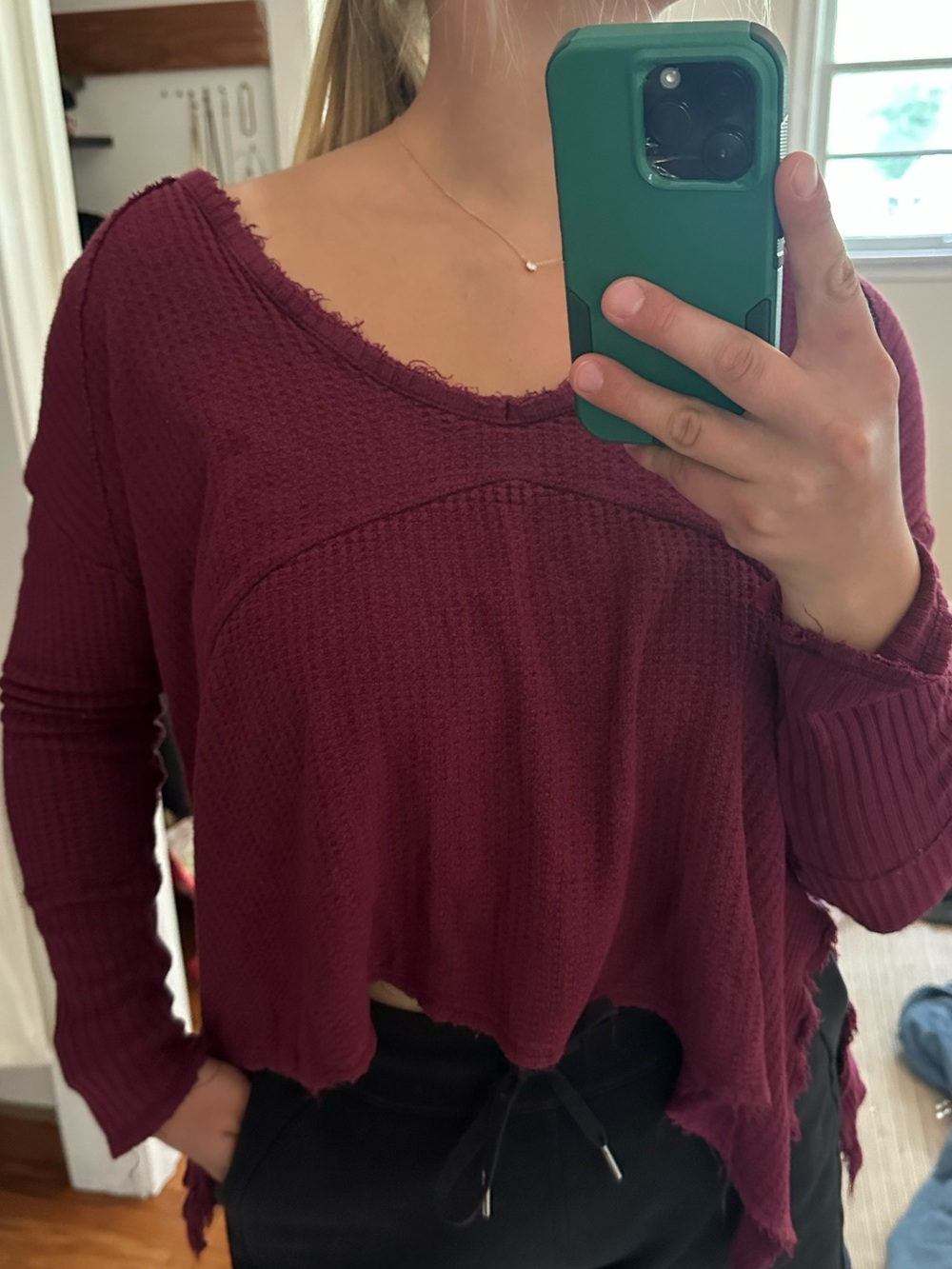 Free people waffle knit burgundy top
